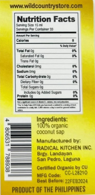 Wild Country Organic Coconut Cider Vinegar 16.9 Fl Oz / 500mL Apple Cider Vinegar Alternative