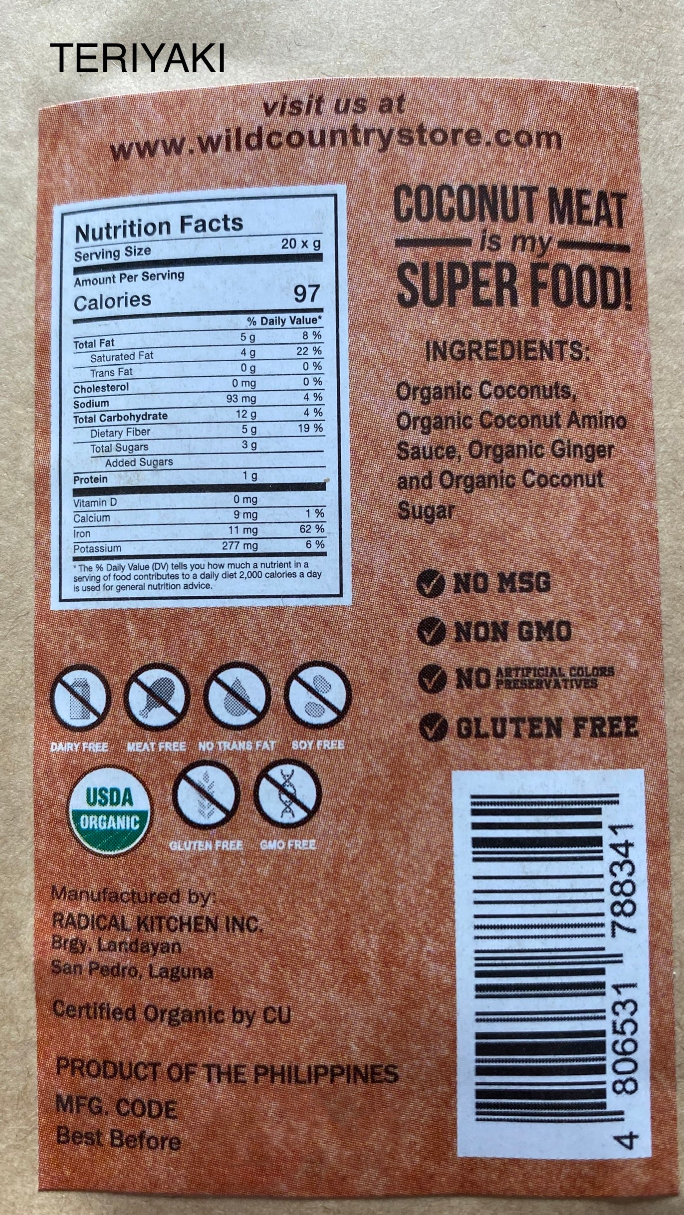 Wild Country Organic Vegan Jerky Strips 20g/0.7 Oz Individual Strip