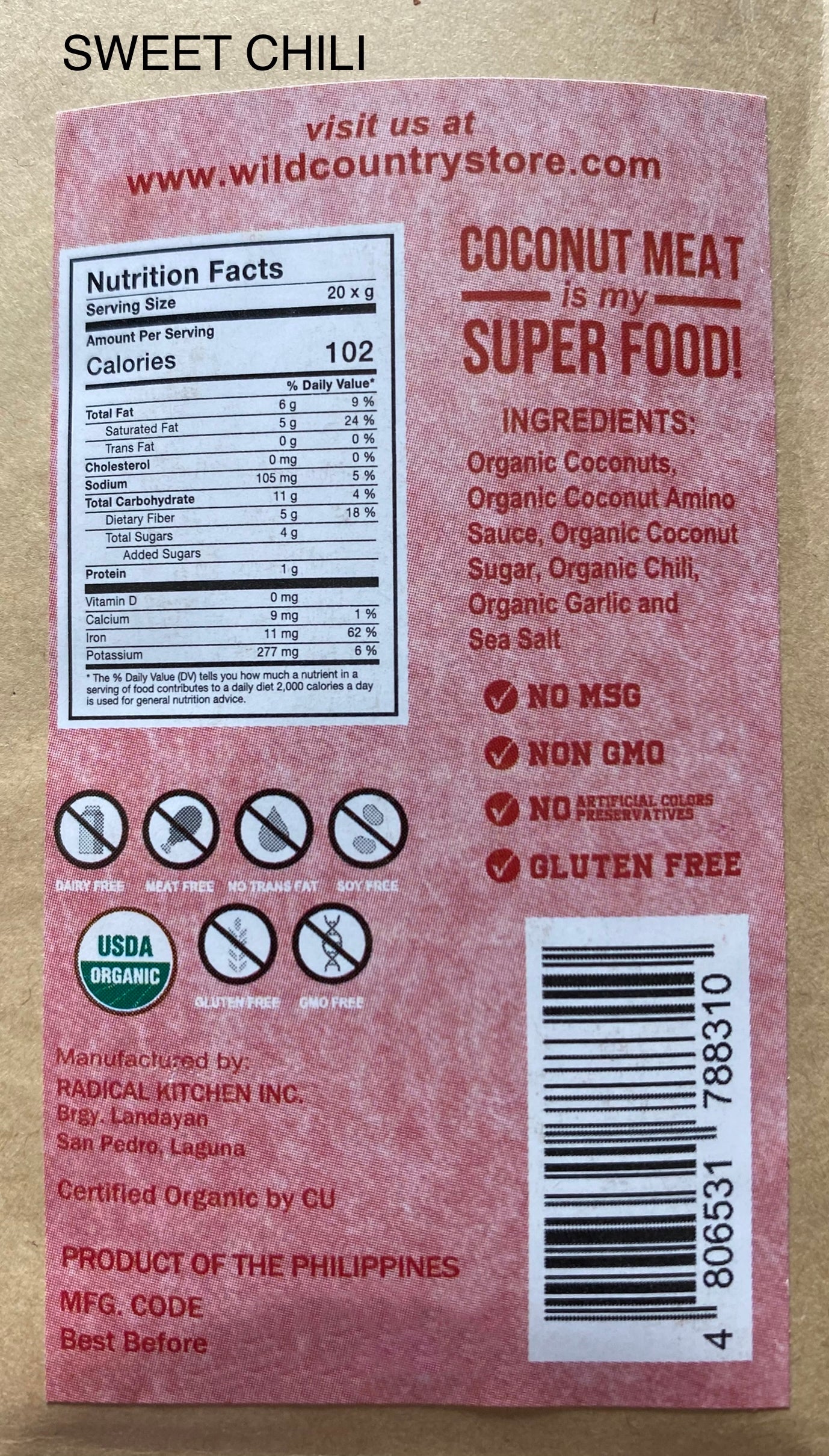 Wild Country Organic Vegan Jerky Strips 20g/0.7 Oz Individual Strip