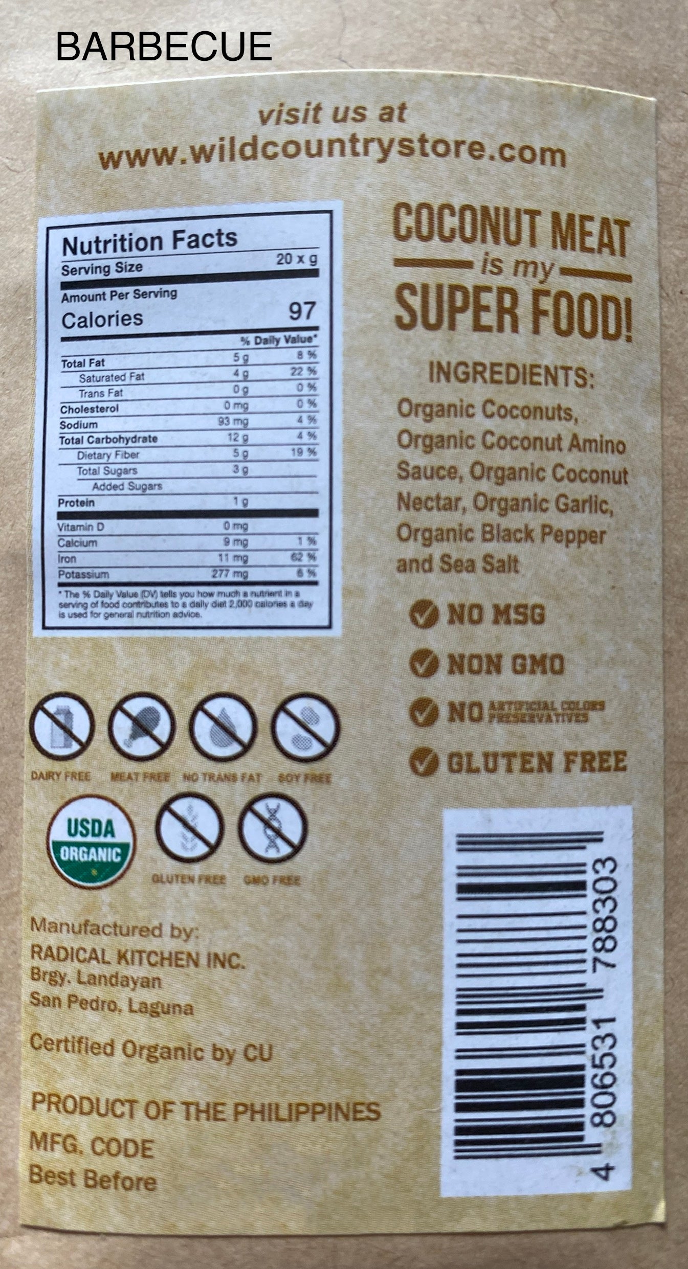 Wild Country Organic Vegan Jerky Strips 20g/0.7 Oz Individual Strip