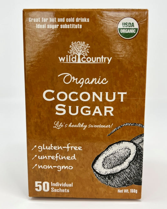 Wild Country Organic Coconut Sugar Sachet Box of 50 sachets 0.1 Oz/ 3g per sachet